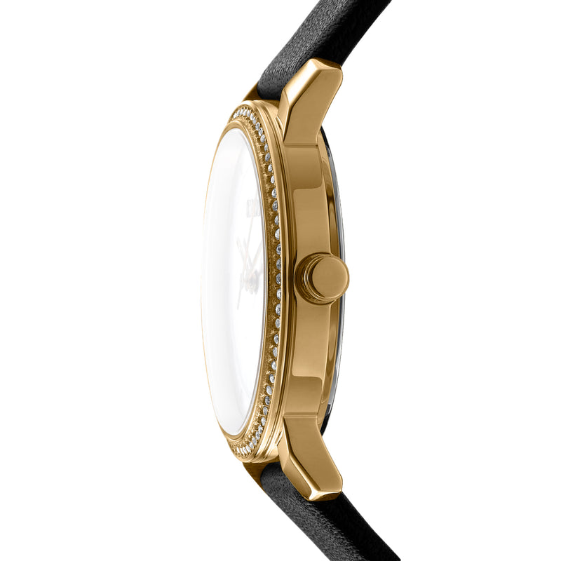DKNY Astoria Glitz Silver Dial Black Leather Strap Watch DK1L065L0025