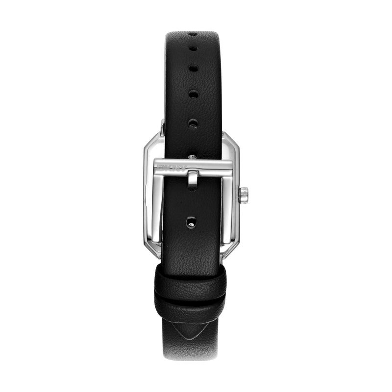 DKNY Uptown Midi Silver Dial Black Leather Strap Watch DK1L076L0015
