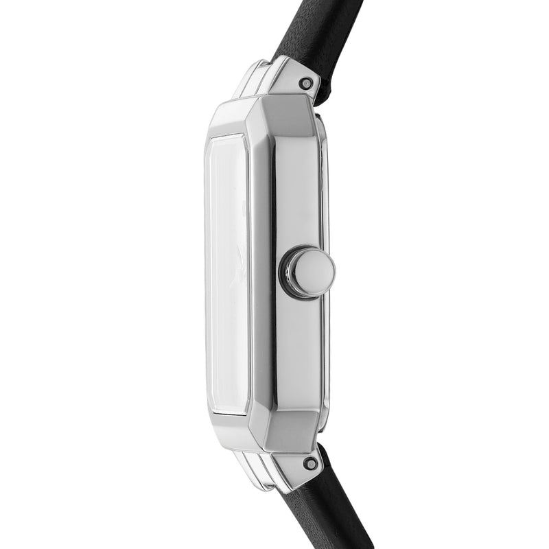 DKNY Uptown Midi Silver Dial Black Leather Strap Watch DK1L076L0015
