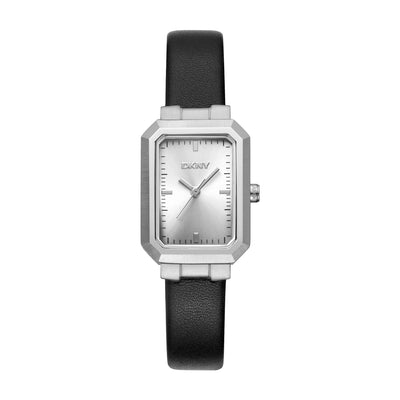 DKNY Uptown Midi Silver Dial Black Leather Strap Watch DK1L076L0015