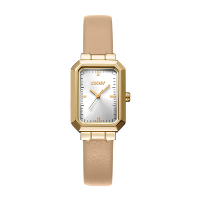 DKNY Uptown Midi Silver Dial Beige Leather Strap Watch DK1L076L0025