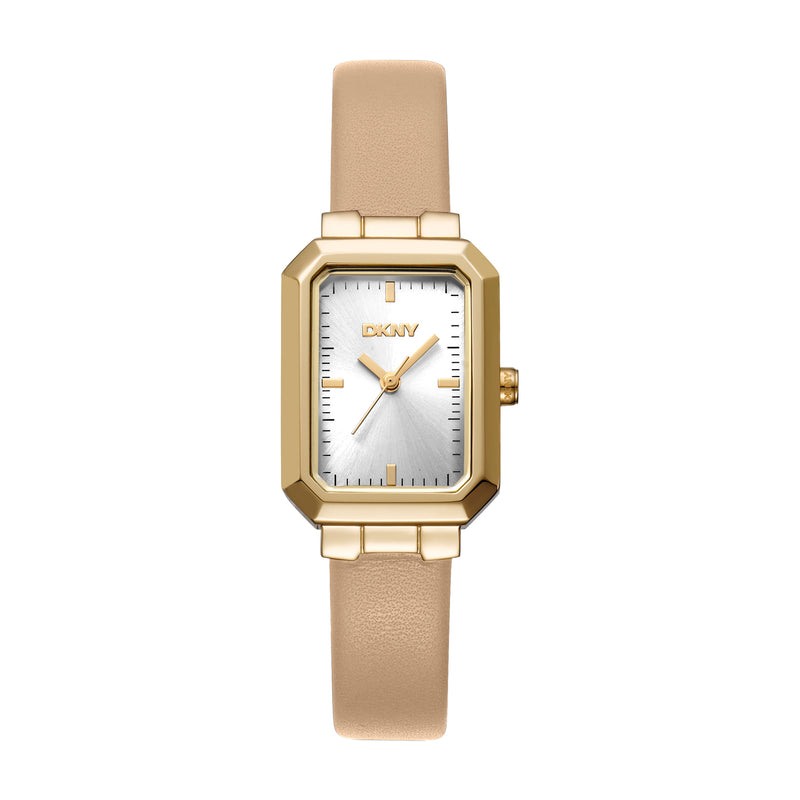 DKNY Uptown Midi Silver Dial Beige Leather Strap Watch DK1L076L0025