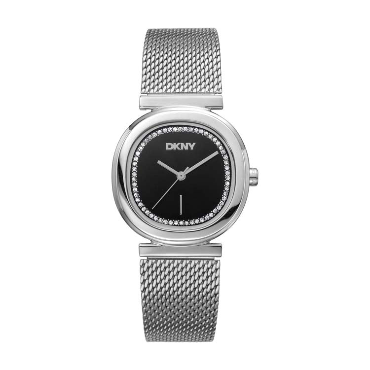 DKNY Silver Stainless Steel Womens Watch Black Dial 30mm Luxury