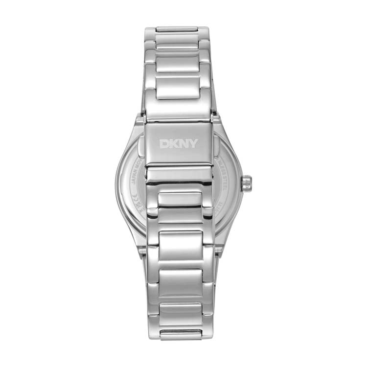DKNY Silver Stainless Steel Black Dial 33mm Womens Logo Watch