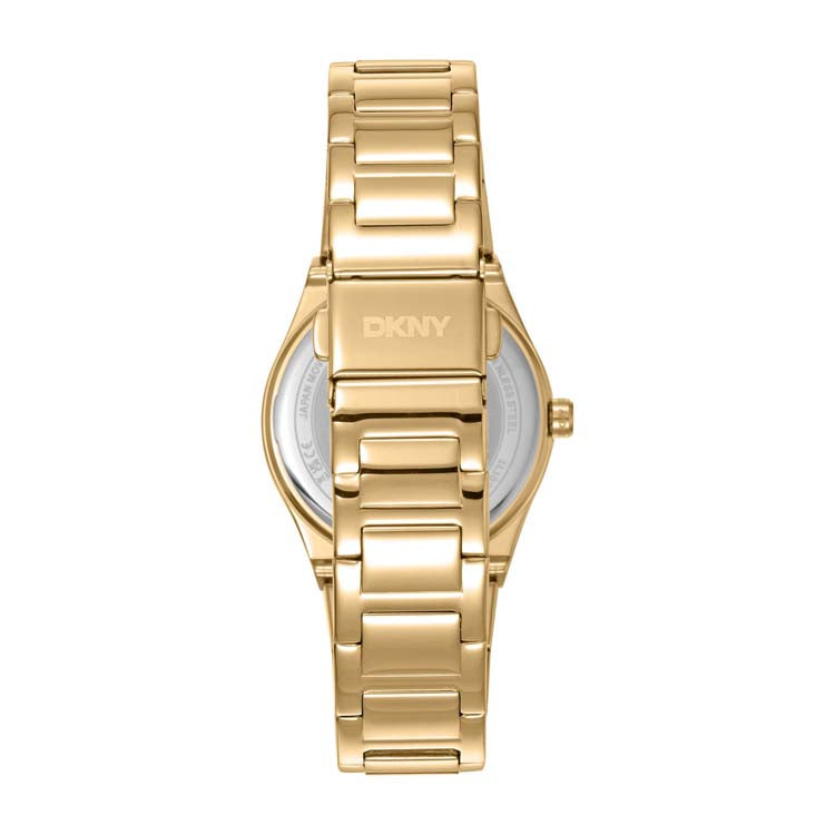 DKNY Gold Stainless Steel 33mm Watch with Silver Logo Dial