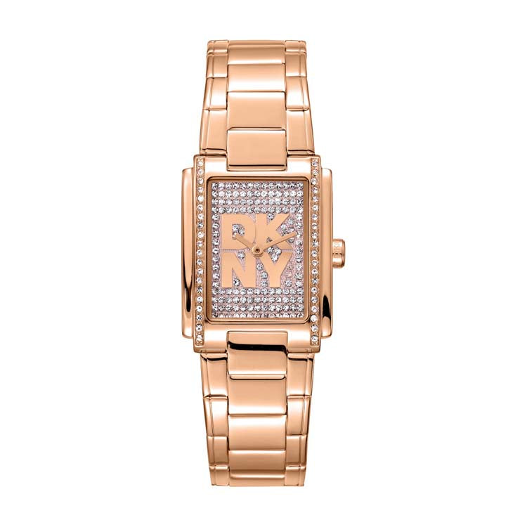 DKNY Rose Gold Stainless Steel Womens Watch Silver Dial 23x30mm