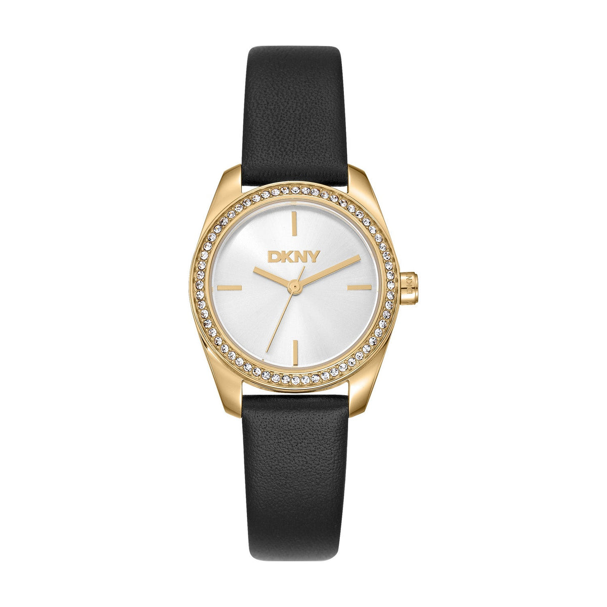 DKNY Evening Silver Dial Black Leather Womens Watch DK1L184L0025 front packshot