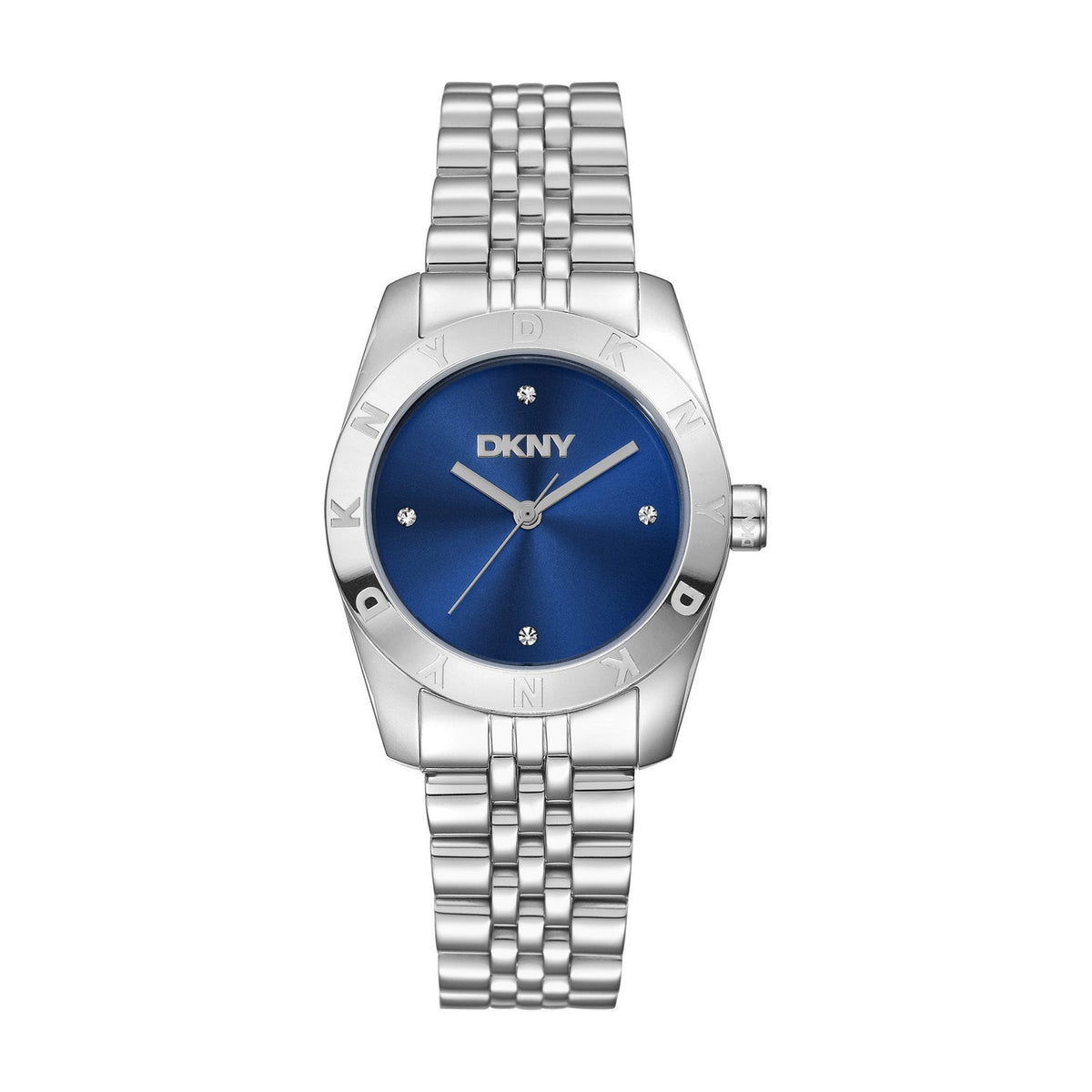 DKNY Logo Blue Dial Silver Steel Womens Watch DK1L185M0225 front packshot