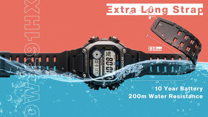 Casio Digital Sports Grey Dial Black Resin Band Watch DW291HX-1A