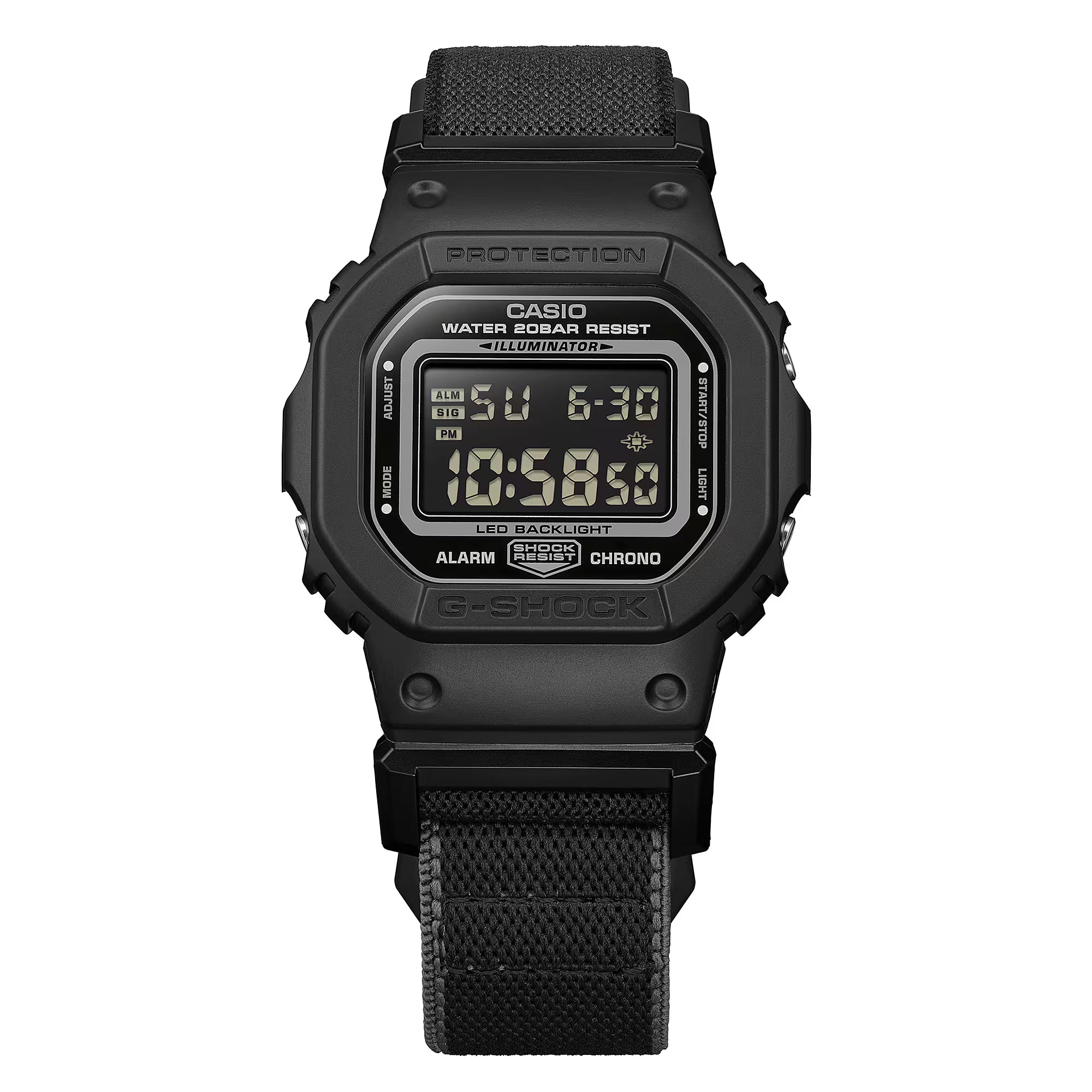 G-Shock Digital All Black Nylon FIDLOCK Clasp Band Watch DW5600MNC-1D