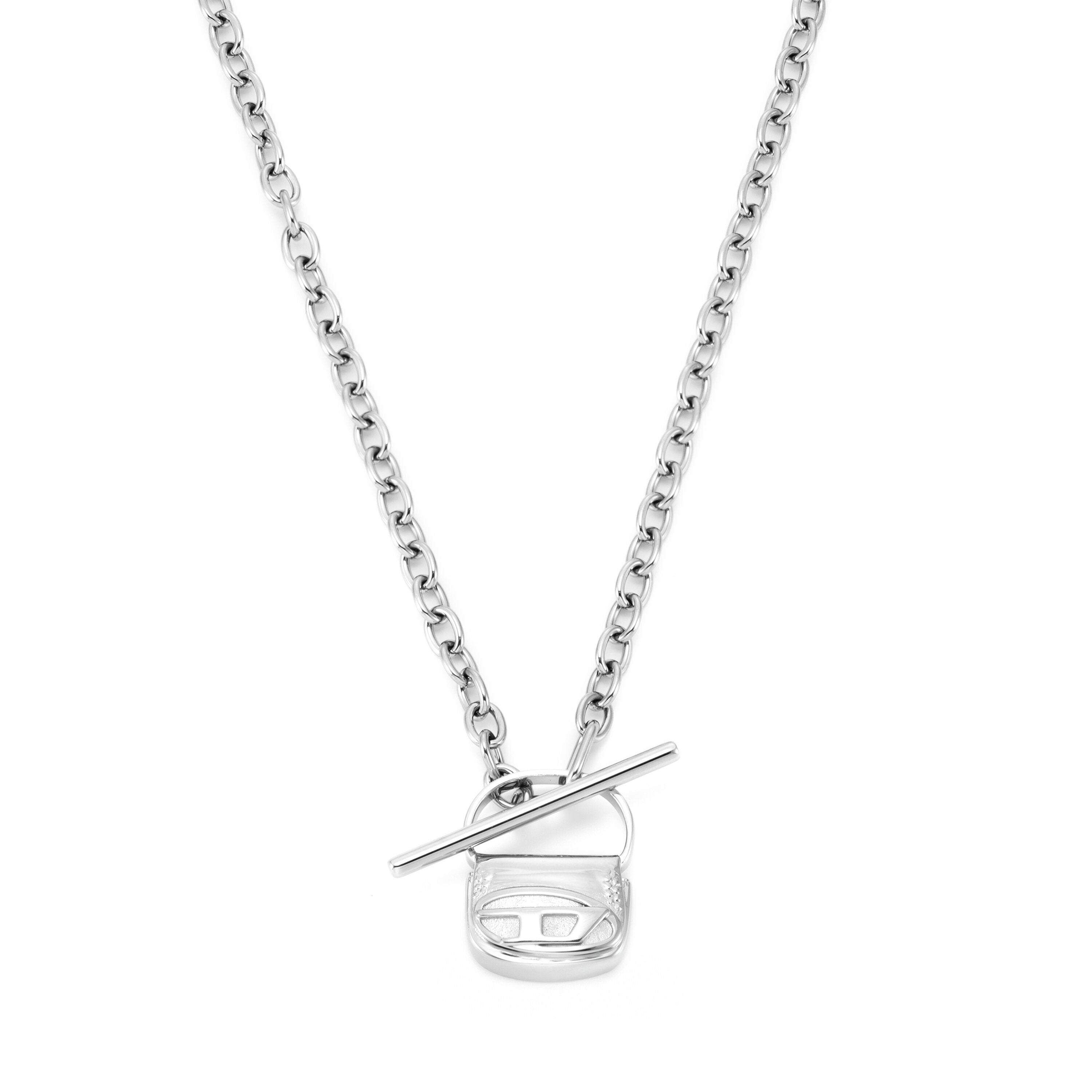 Diesel Steel Silver Bag Chain Necklace DX1593040