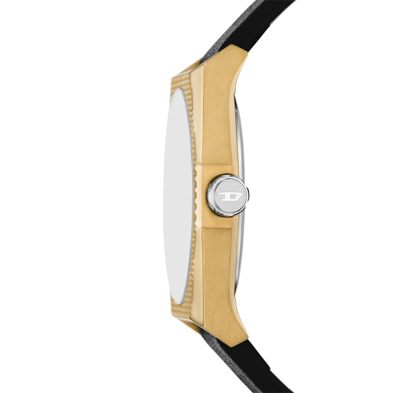 Diesel Scraper Analogue Black Leather Strap Silver Dial Watch DZ2219