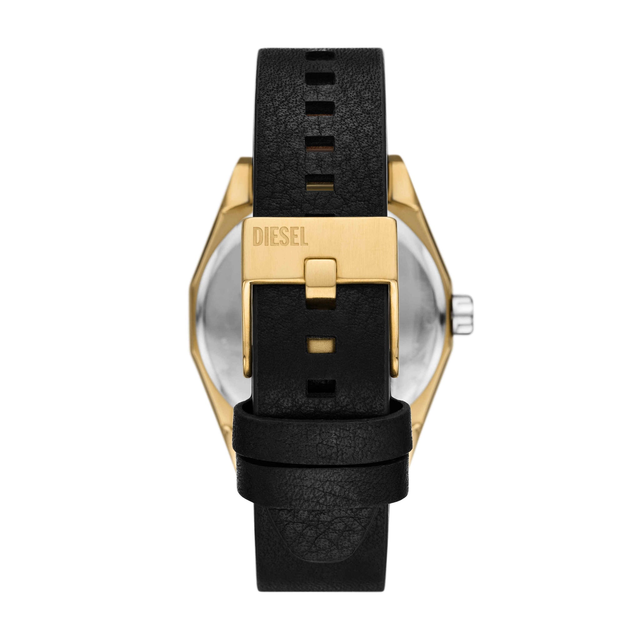 Diesel Scraper Analogue Black Leather Strap Silver Dial Watch DZ2219