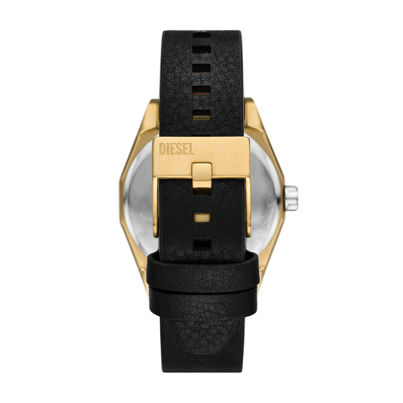 Diesel Scraper Analogue Black Leather Strap Silver Dial Watch DZ2219