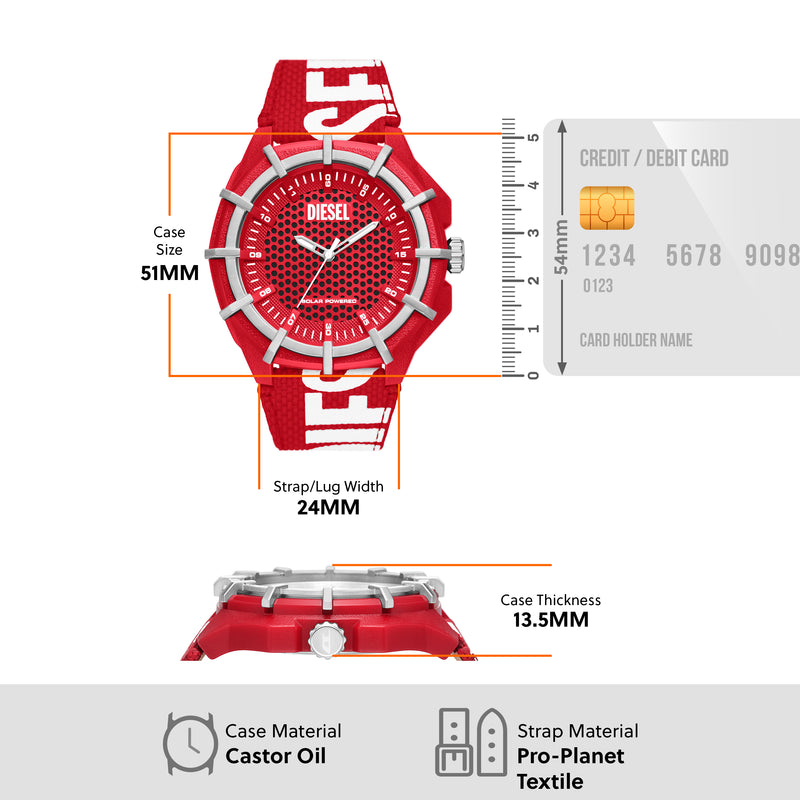 Eco Friendly Solar Powered Red rPET Diesel Watch DZ4621 Watch Direct