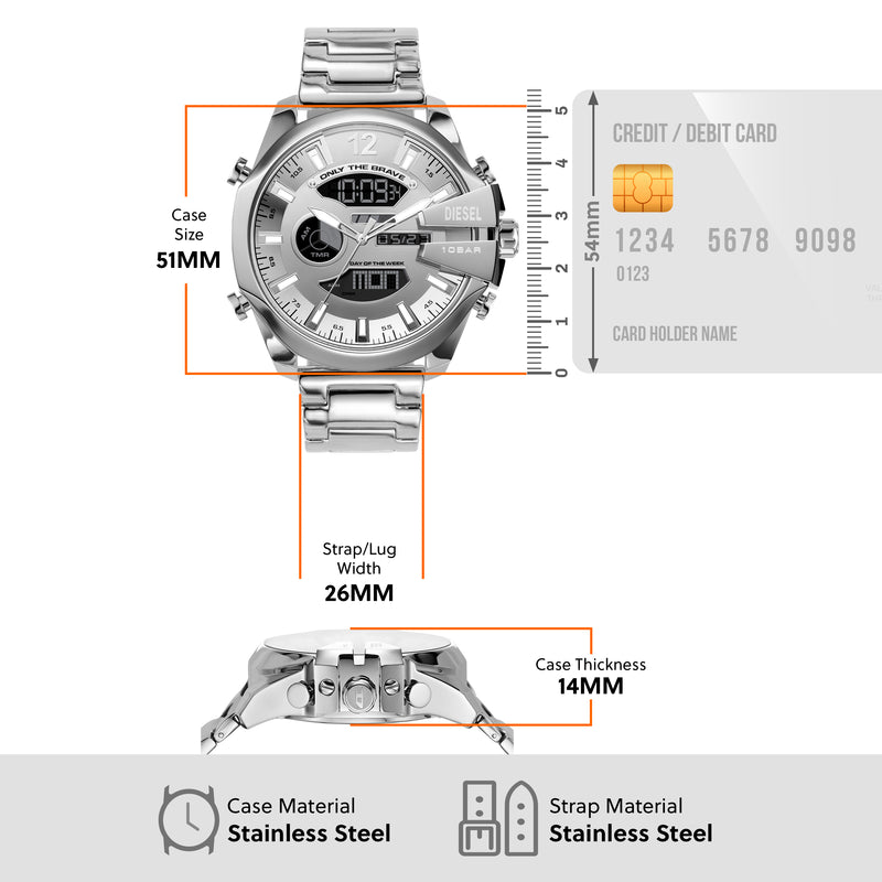 Stylish Diesel Mega Chief Ana-Digi Stainless Steel Timepiece DZ4648