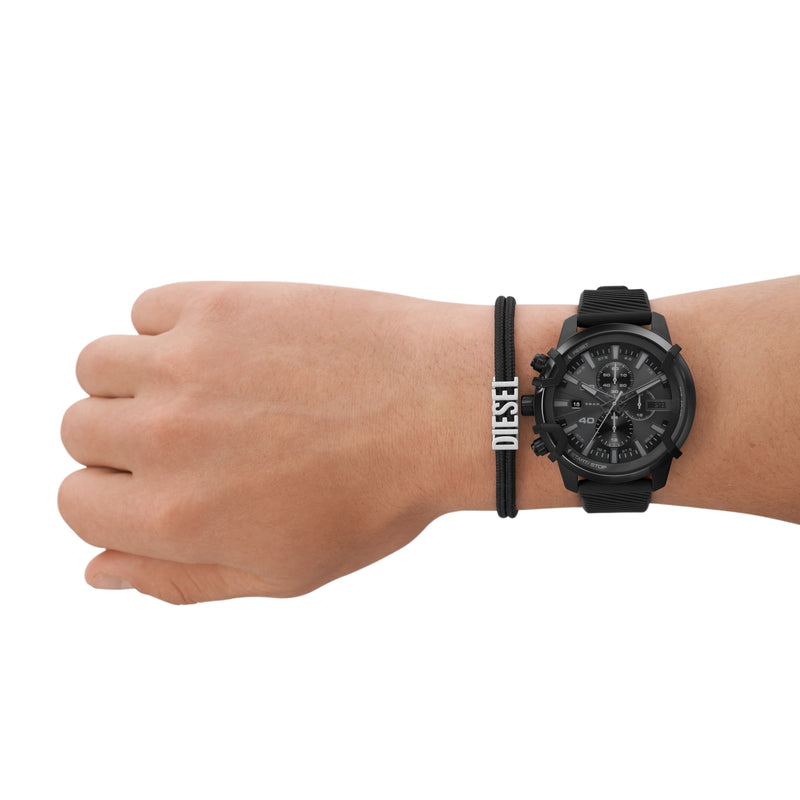 Diesel Griffed Black Dial Chronograph Men's Watch and Bracelet Set DZ4650SET