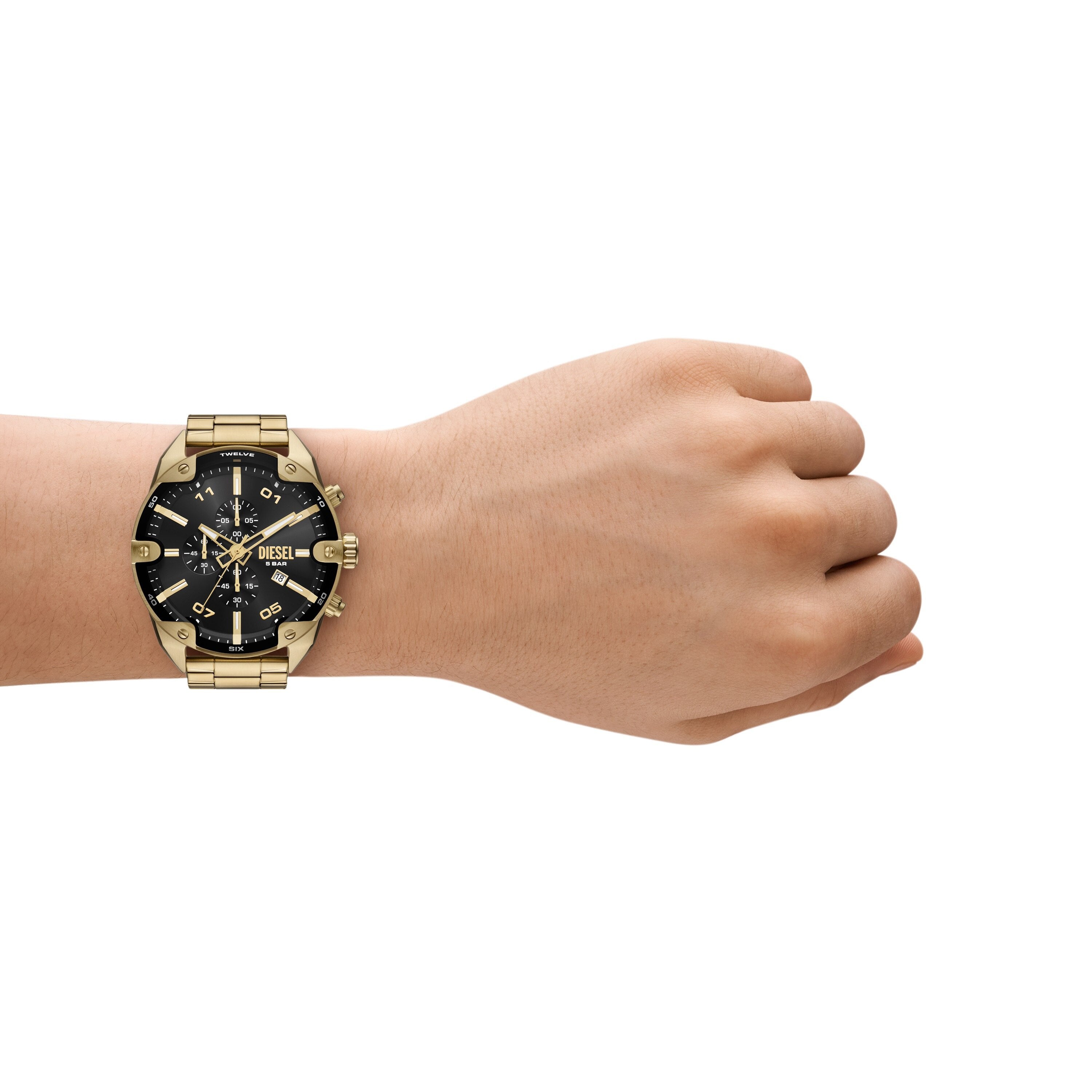 Diesel Spiked Black Dial Gold Stainless Steel Watch DZ4678