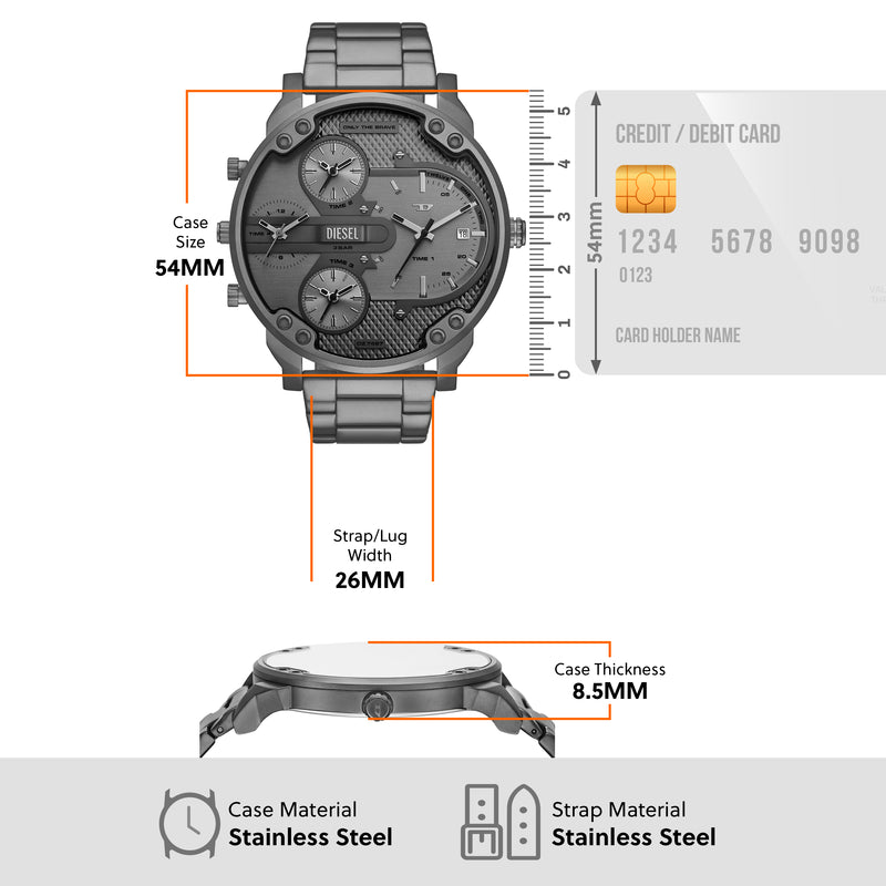 Diesel Mr. Daddy Slim Grey Dial Stainless Steel Watch DZ7487