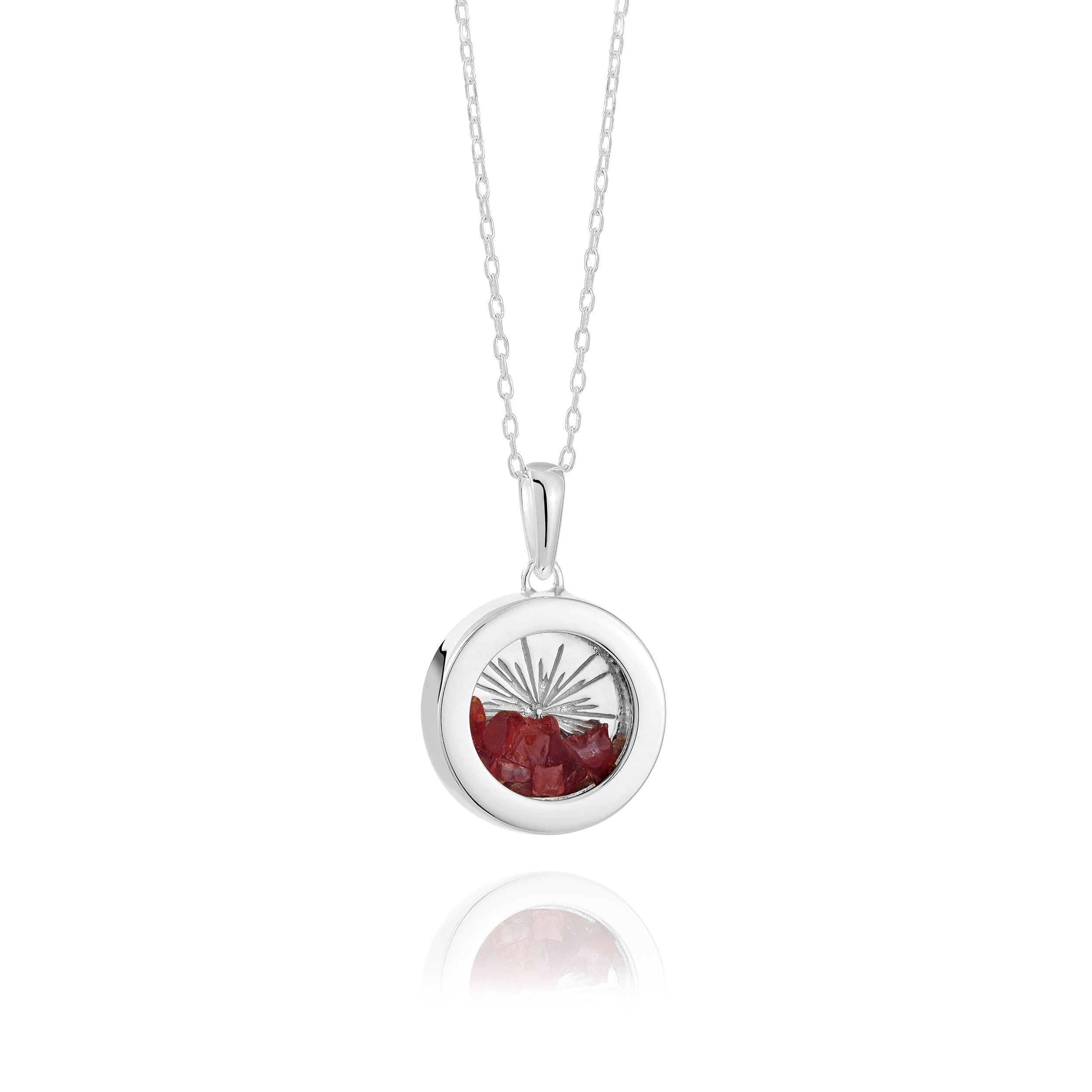 Rachel Jackson Small Deco Sun Amulet Birthstone Silver Necklace Garnet