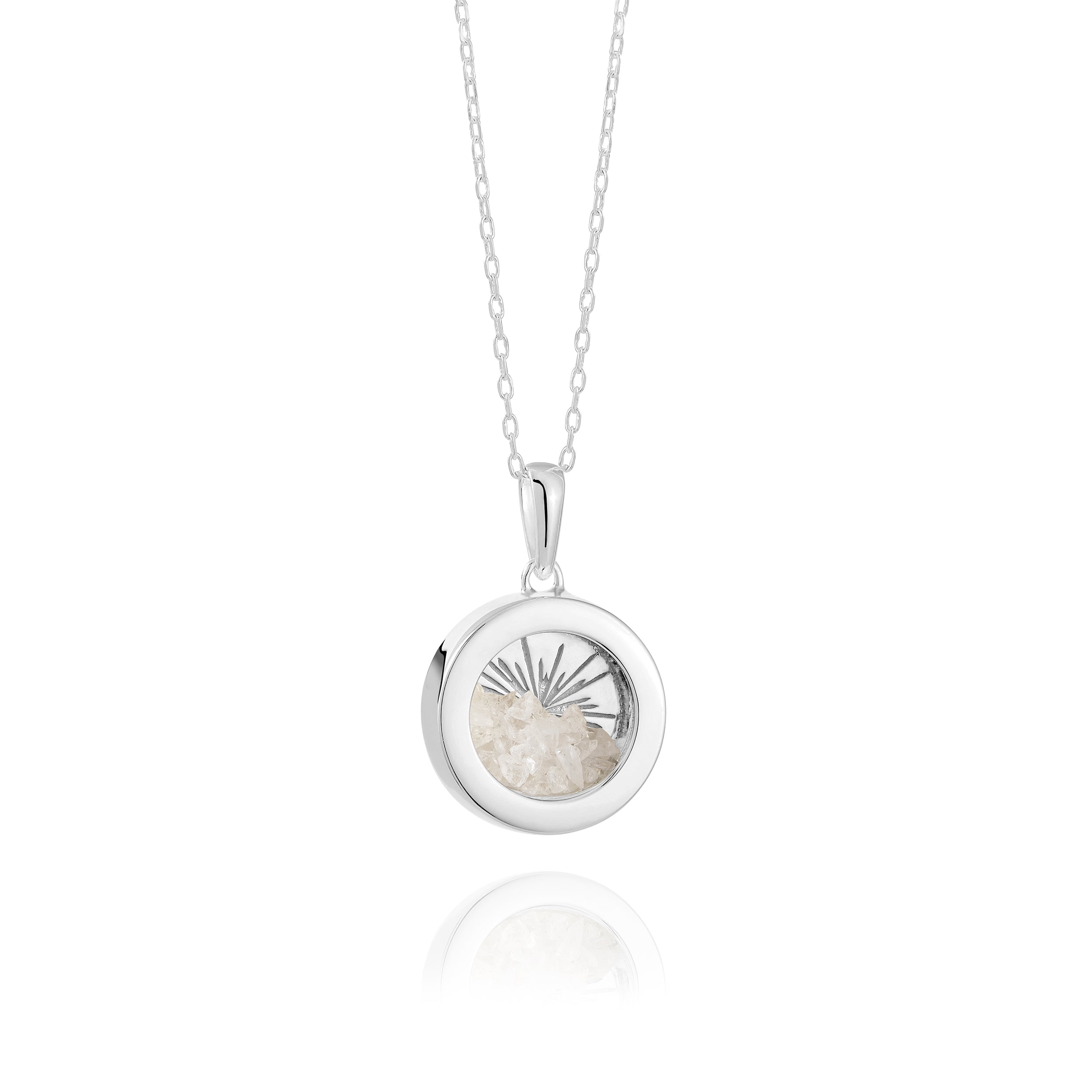 Rachel Jackson Small Deco Sun Amulet Birthstone Silver Necklace Rock Crystal