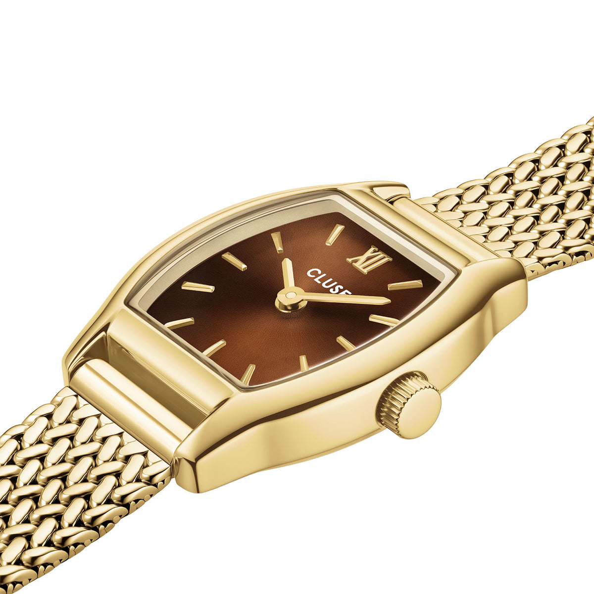 CLUSE Tonnette Mini Brown Mesh Gold Watch CW16504 angle