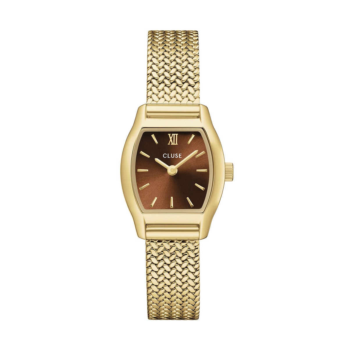 CLUSE Tonnette Mini Brown Mesh Gold Watch CW16504 front