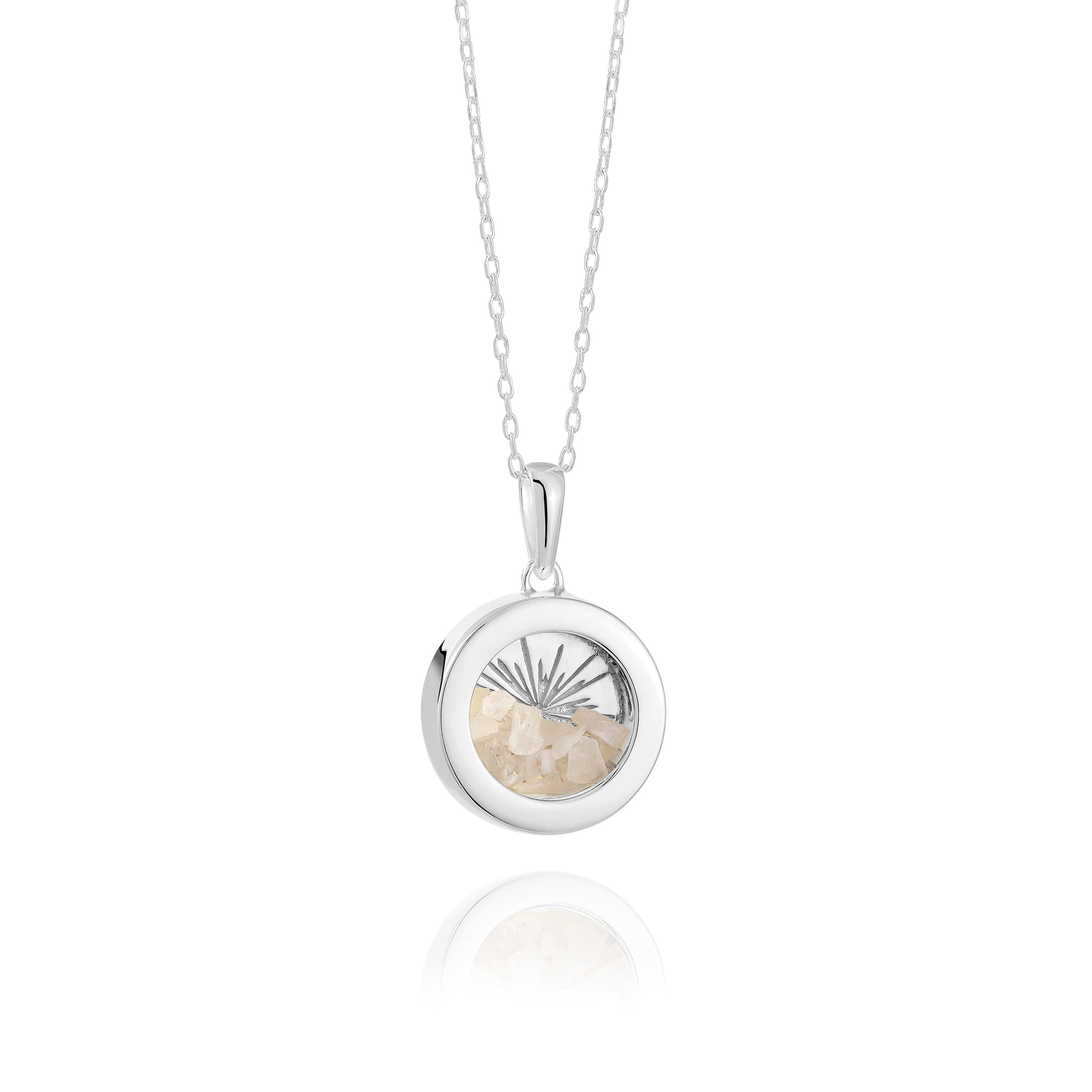 Rachel Jackson Small Deco Sun Amulet Birthstone Silver Necklace Rainbow Moonstone