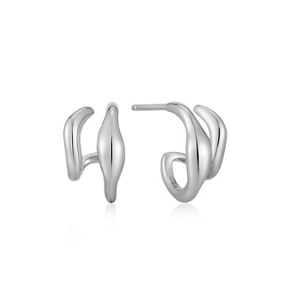 Ania Haie Silver Wave Double Hoop Stud Earrings E044-04H