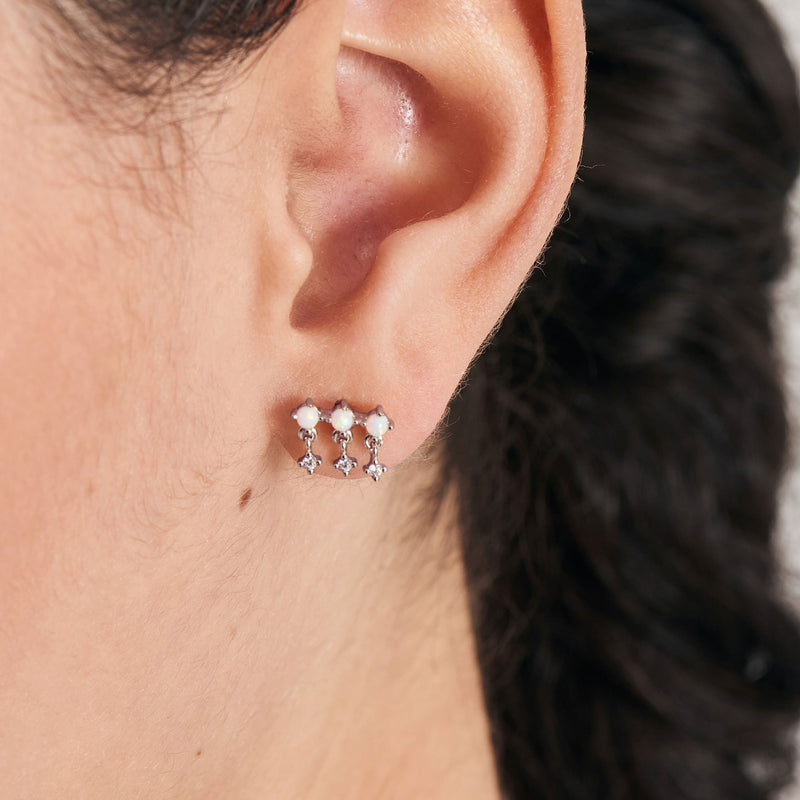 Ania Haie Silver Kyoto Opal Drop Sparkle Barbell Single Earring E047-04H
