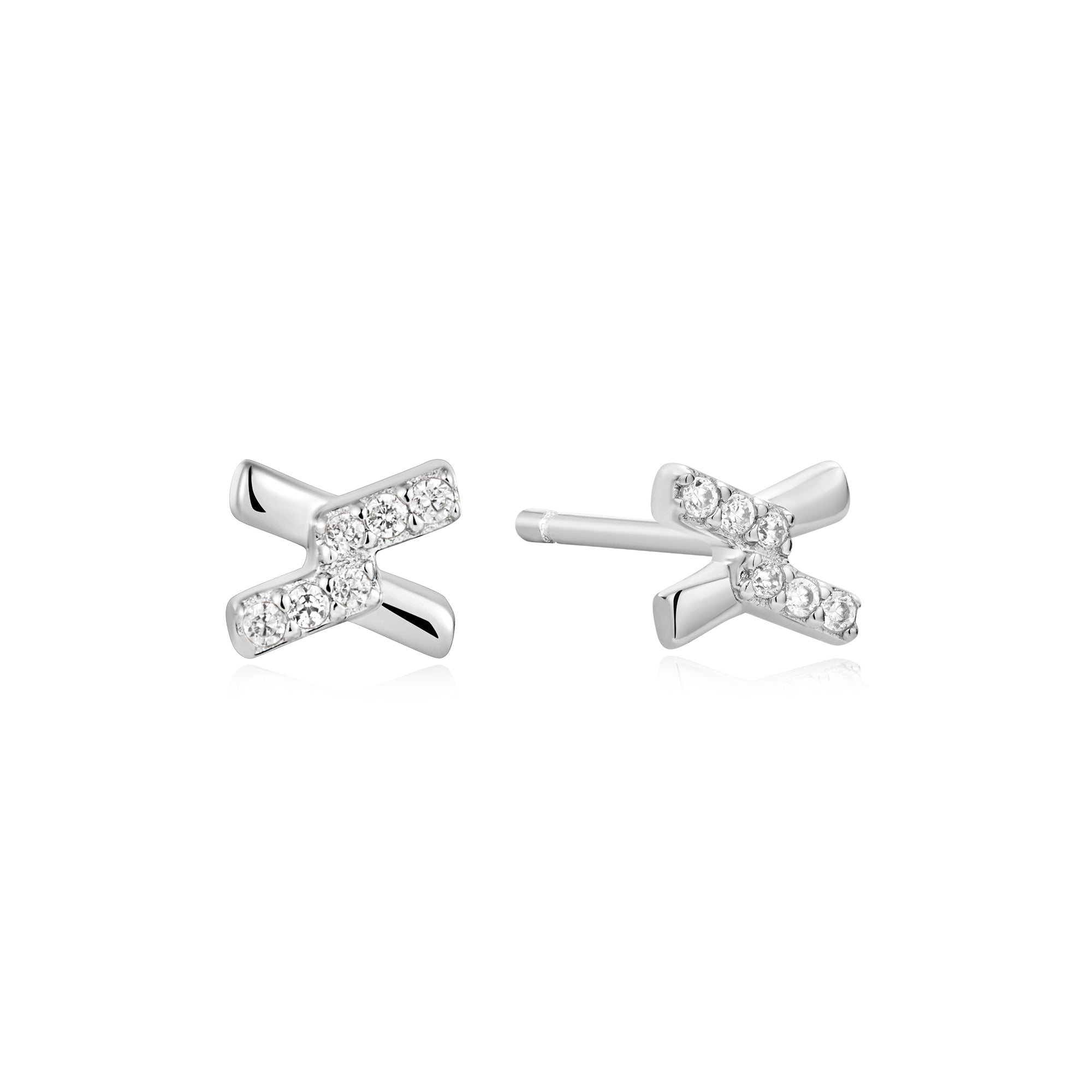 Ania Haie Silver Cross Stud Earrings Sparkling Cubic Zirconia Jewelry