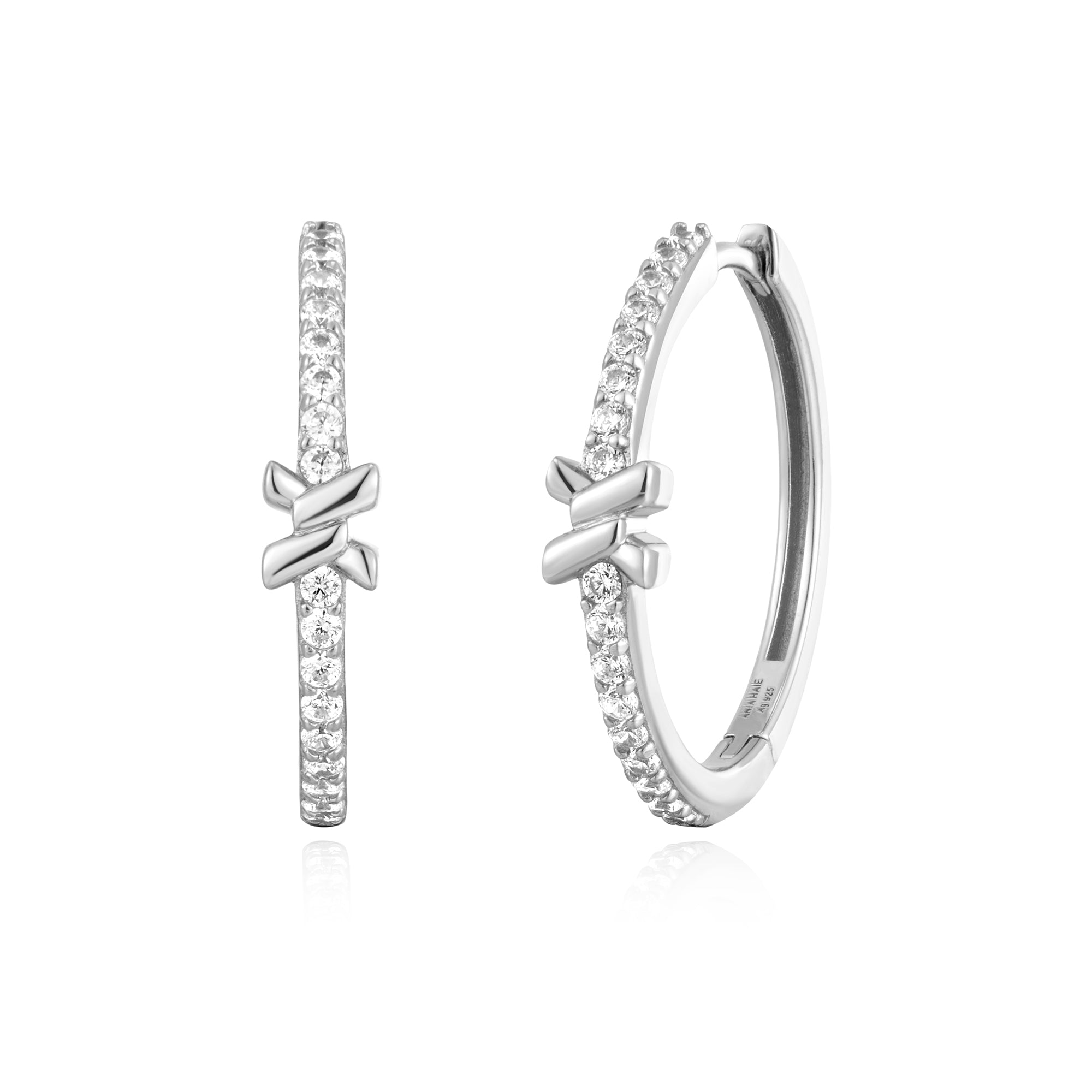 Ania Haie Silver Cross Hoop Earrings With Sparkling Cubic Zirconia