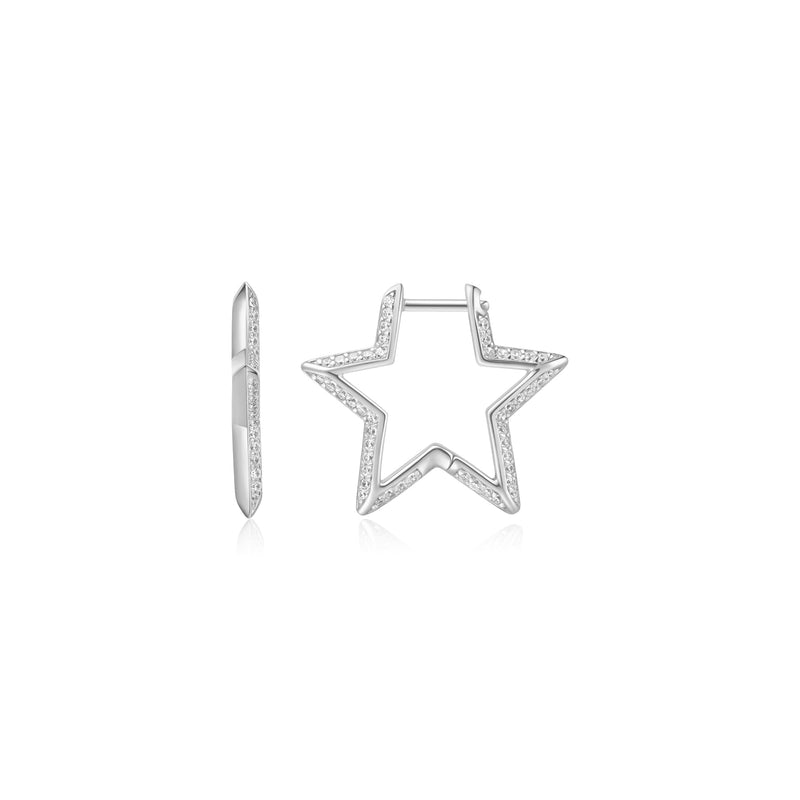 Ania Haie Silver Medium Star Pave Hoop Earrings