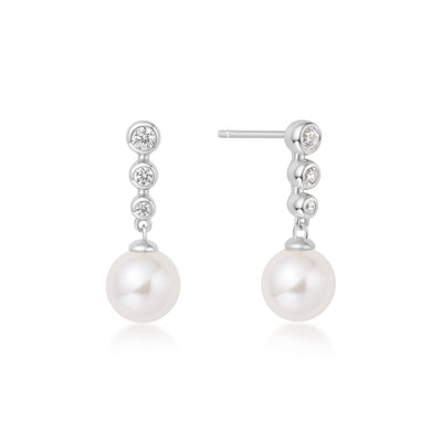 Ania Haie Silver Tennis Beaded Stone Pearl Drop Stud Earrings