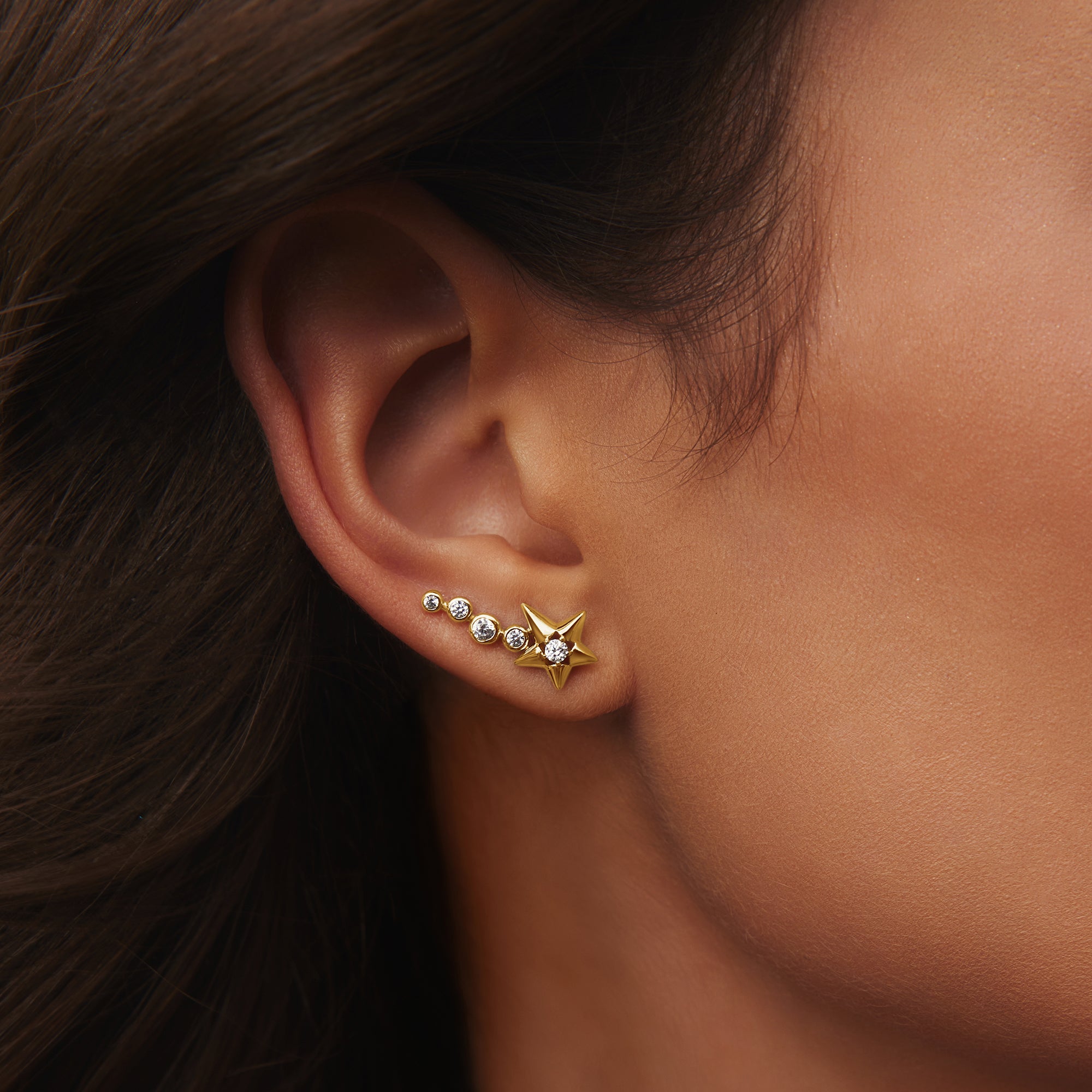 Gold Sparkling Meteor Climbers Elegant Shooting Star Earrings Jewelry
