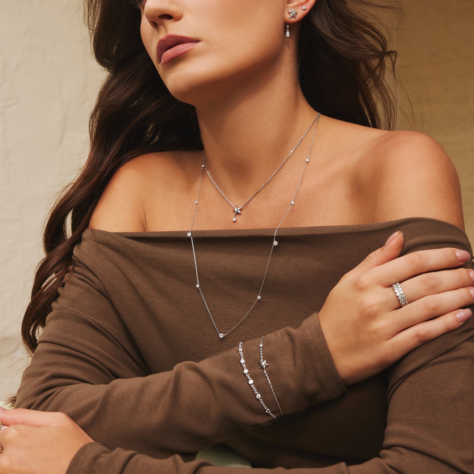 Silver Star Drop Stud Earrings Celestial Sparkle for Everyday Glam