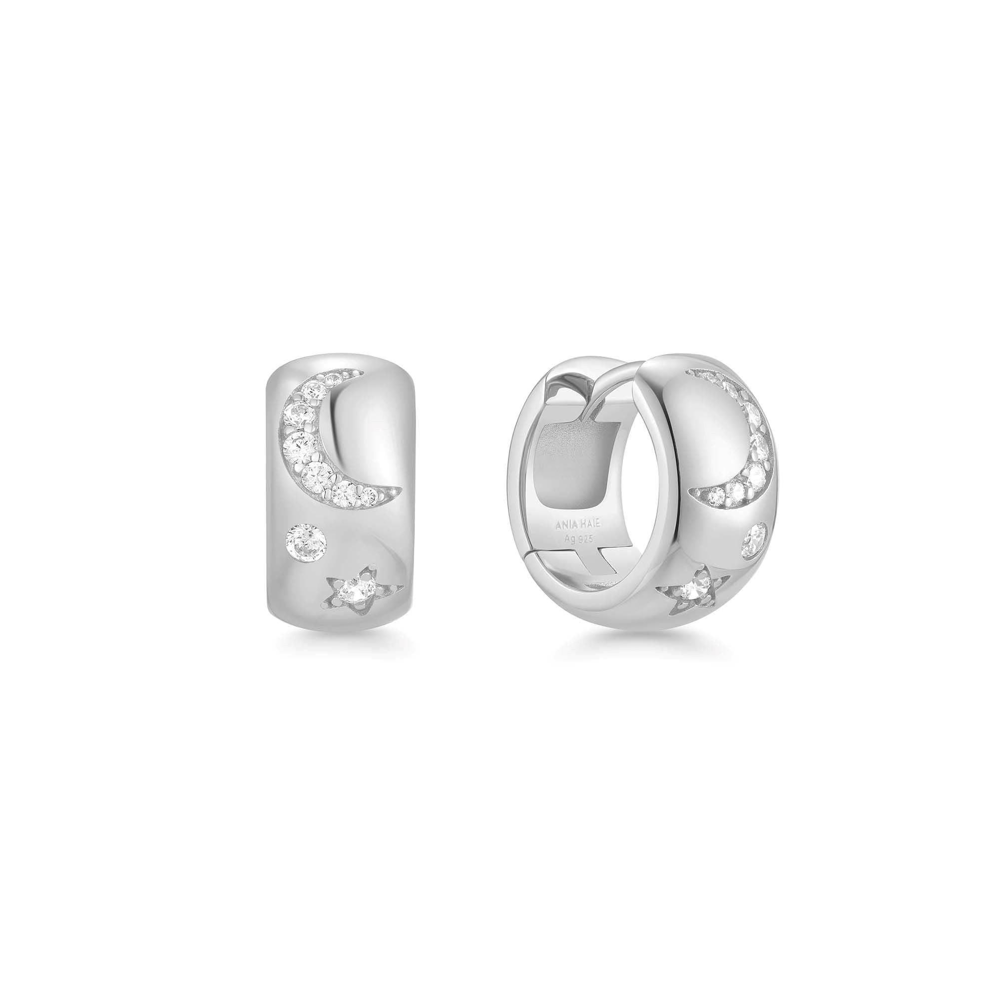 Silver Celestial Huggie Hoop Earrings for Ethereal Modern Style