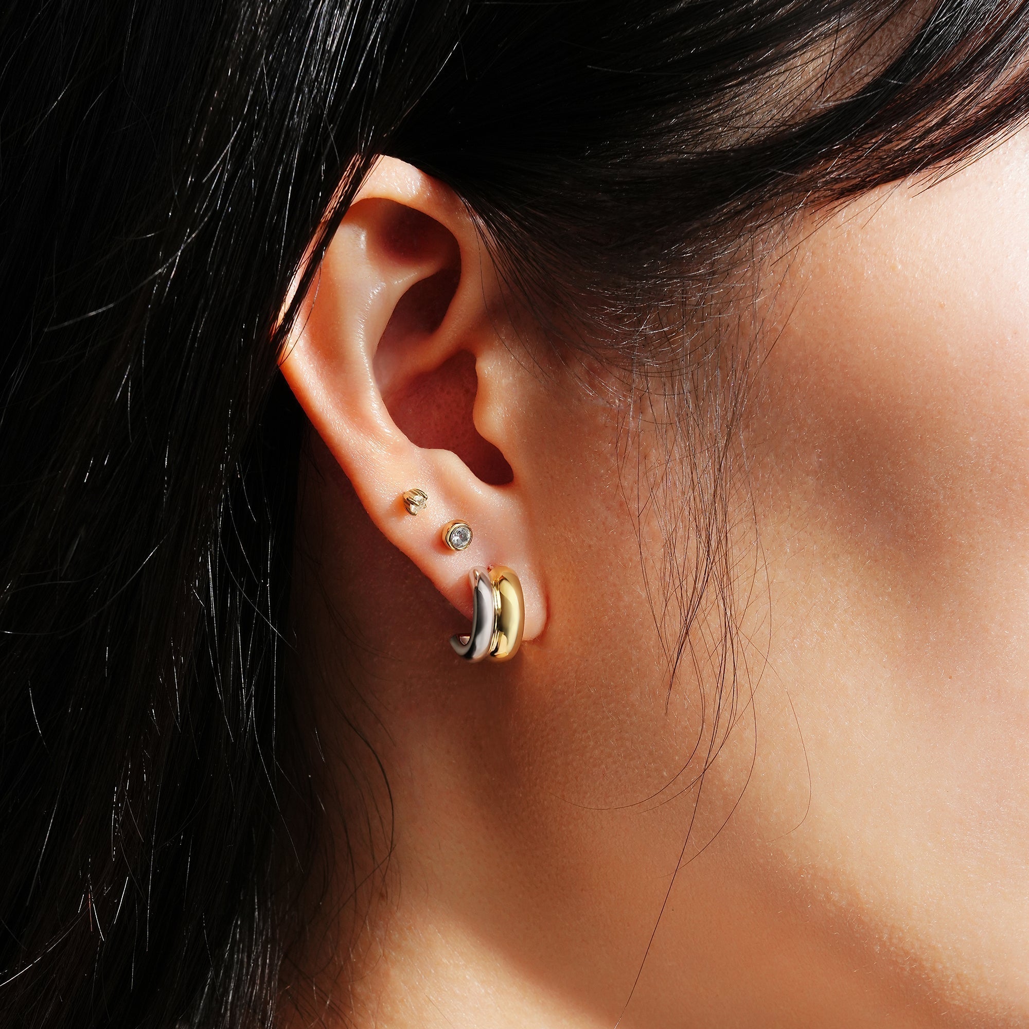Two Tone Huggie Hoop Earrings Modern Duet Style by Ania Haie