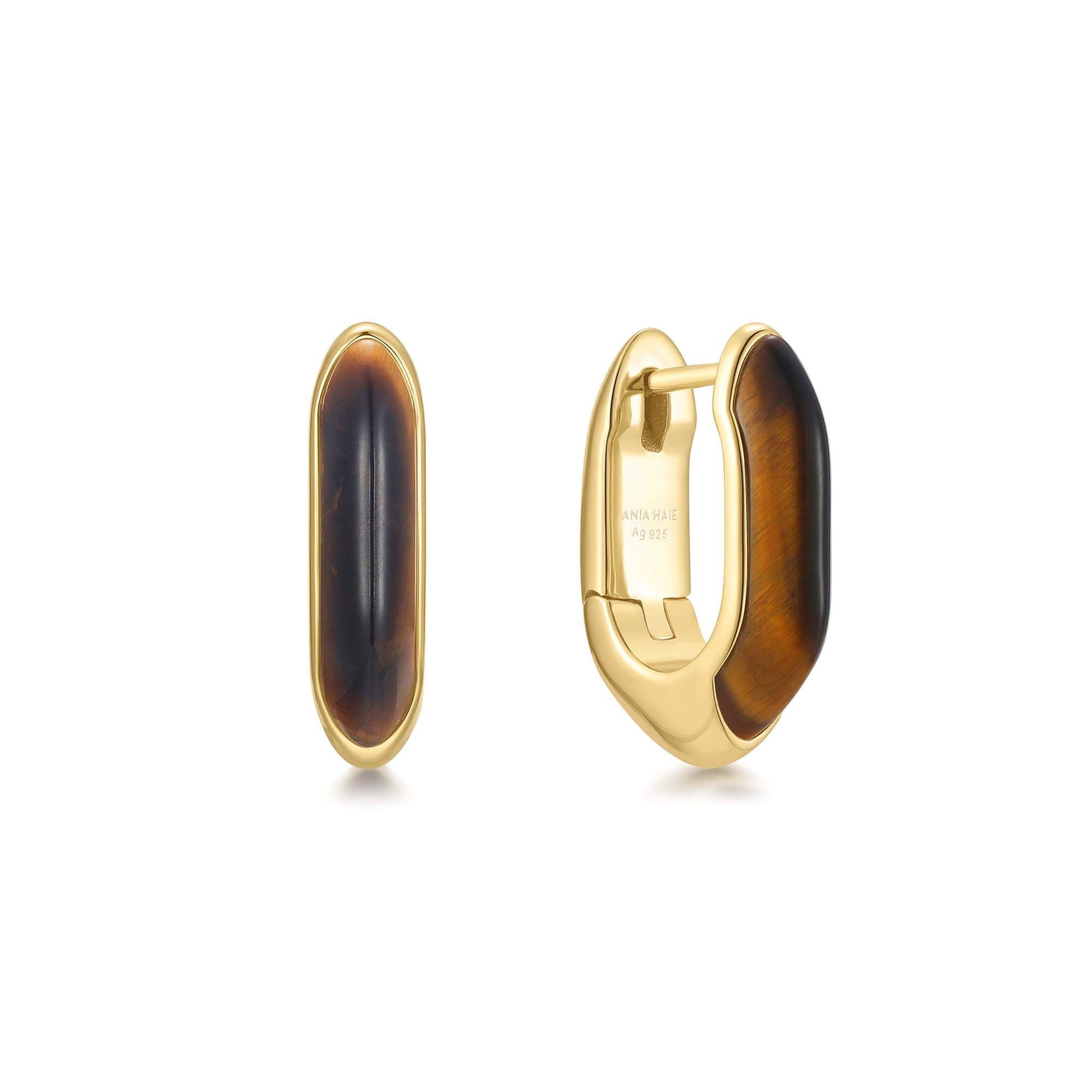 Ania Haie Gold Tiger Eye Huggie Hoops Elegant Modern Jewelry