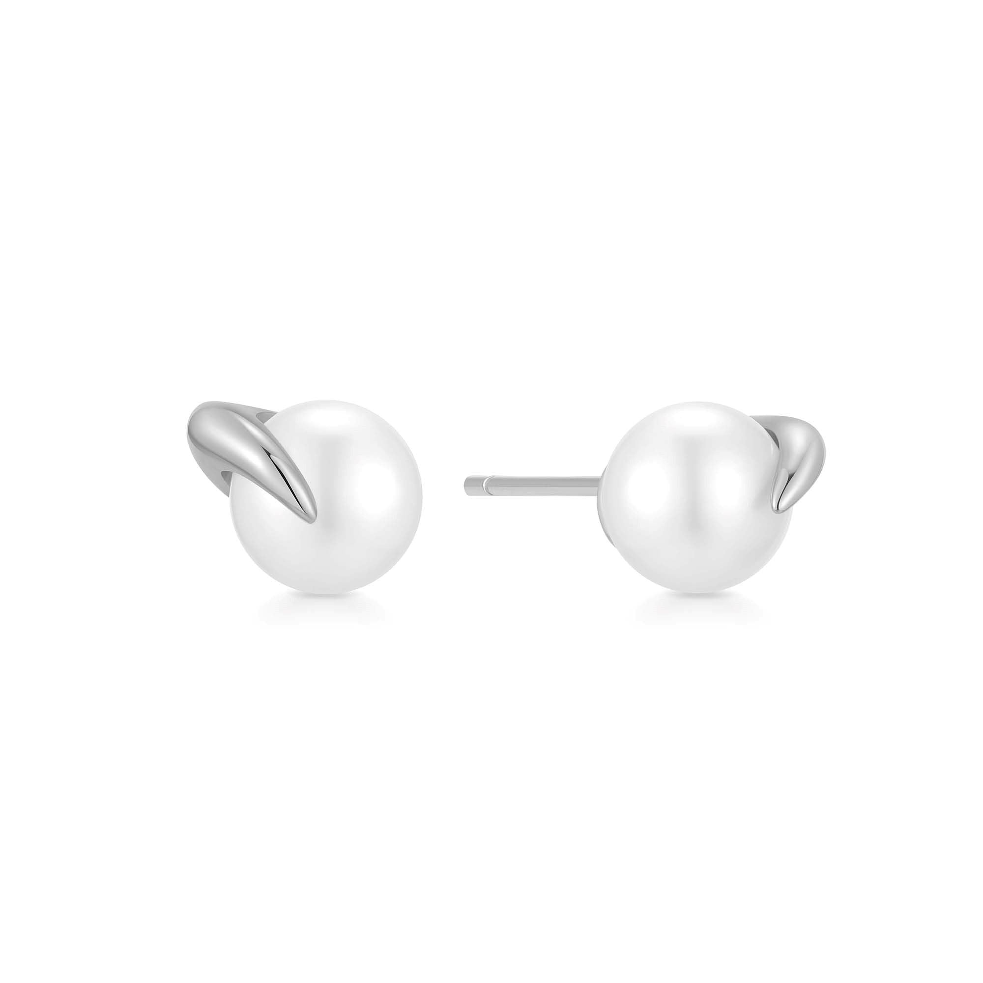 Silver Pearl Claw Stud Earrings Modern Trendy Design for Women