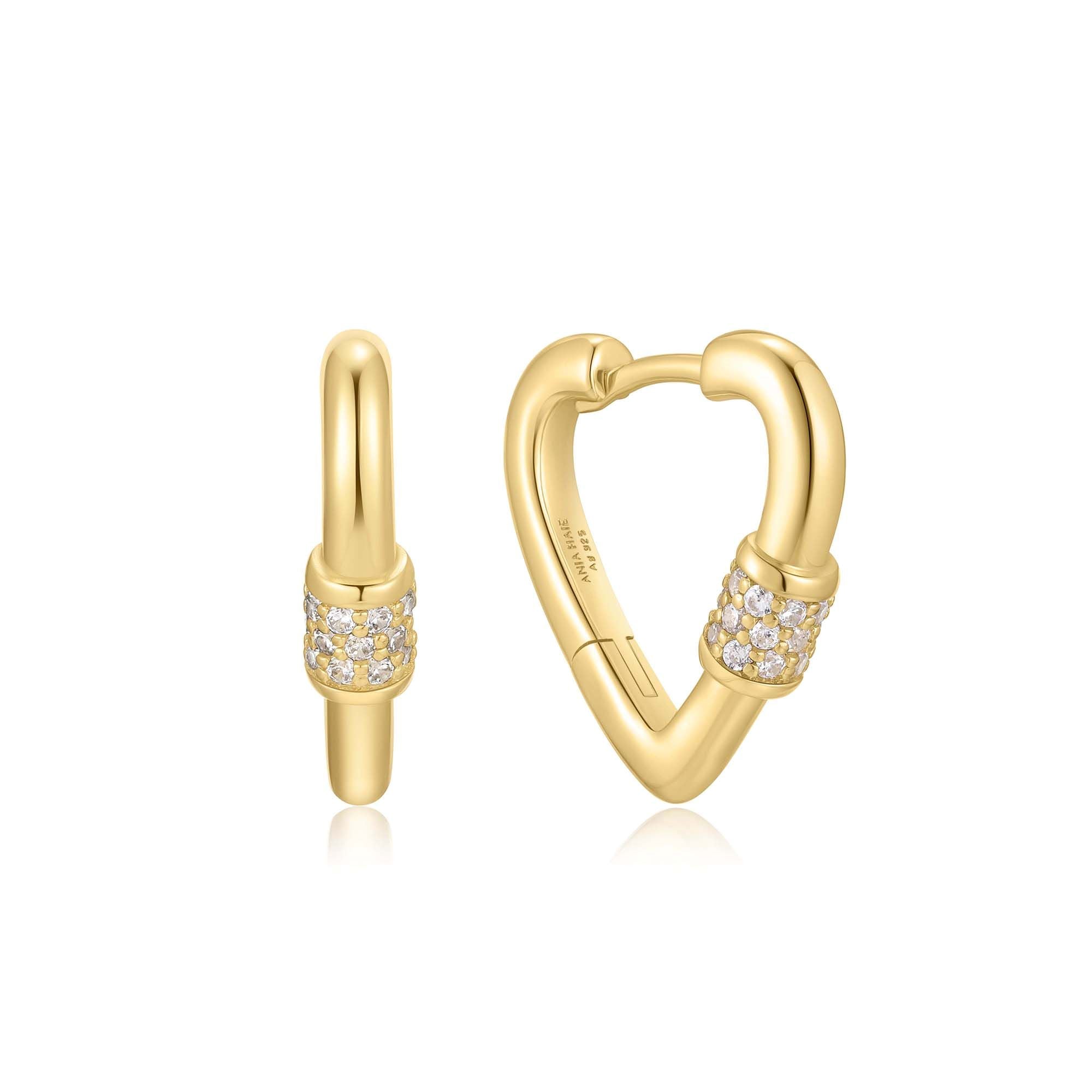 Gold Heart Clasp Huggie Hoop Earrings Modern Trendy Design Jewelry