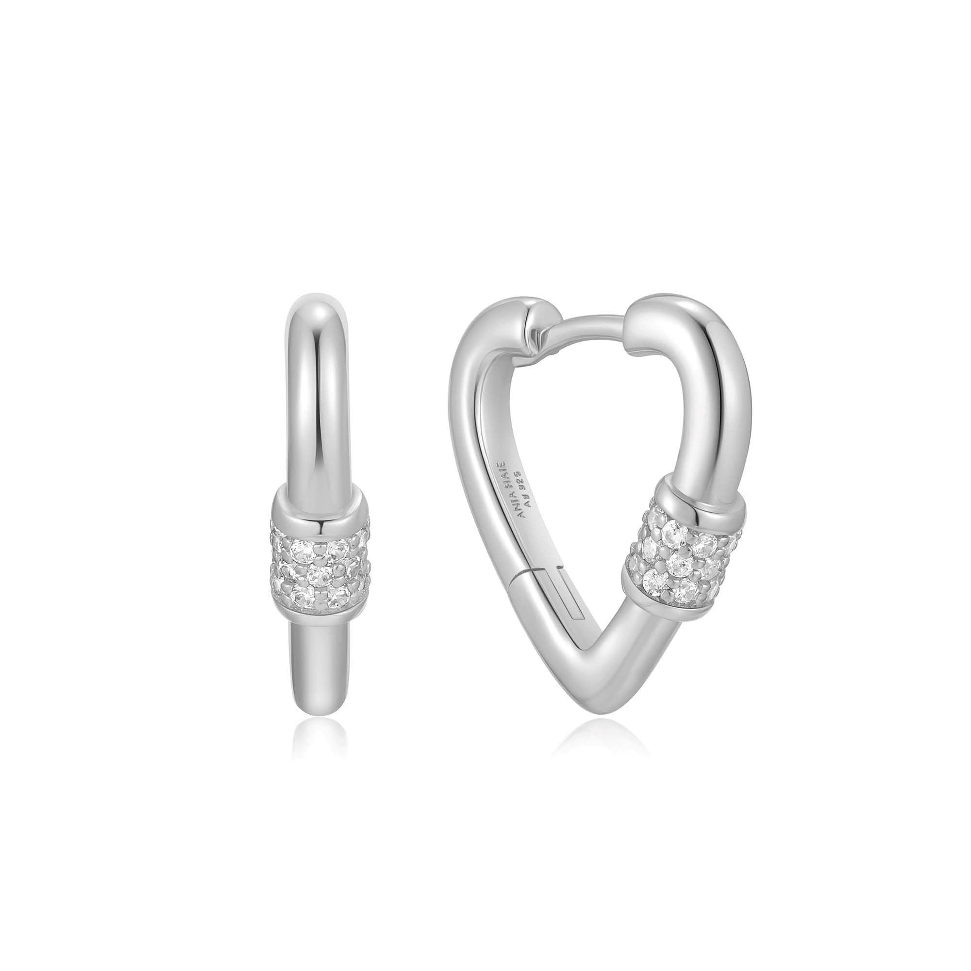 Silver Heart Clasp Huggie Hoop Earrings for Trendy Modern Style