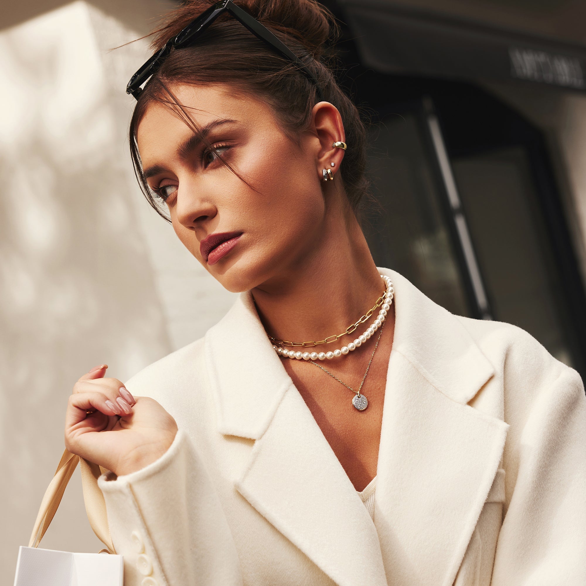 Ania Haie Two Tone Pave Disc Necklace Modern Statement Jewelry