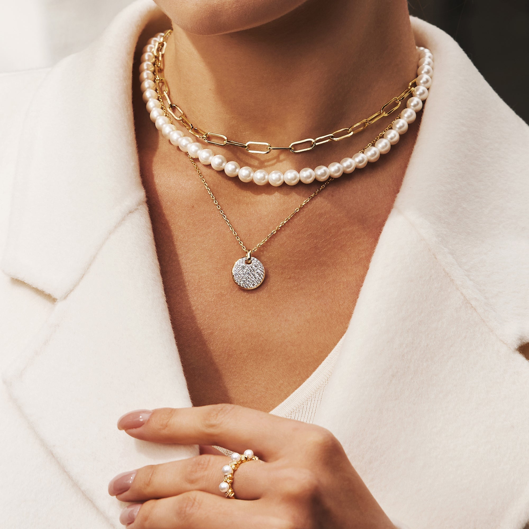 Ania Haie Two Tone Pave Disc Necklace Modern Statement Jewelry
