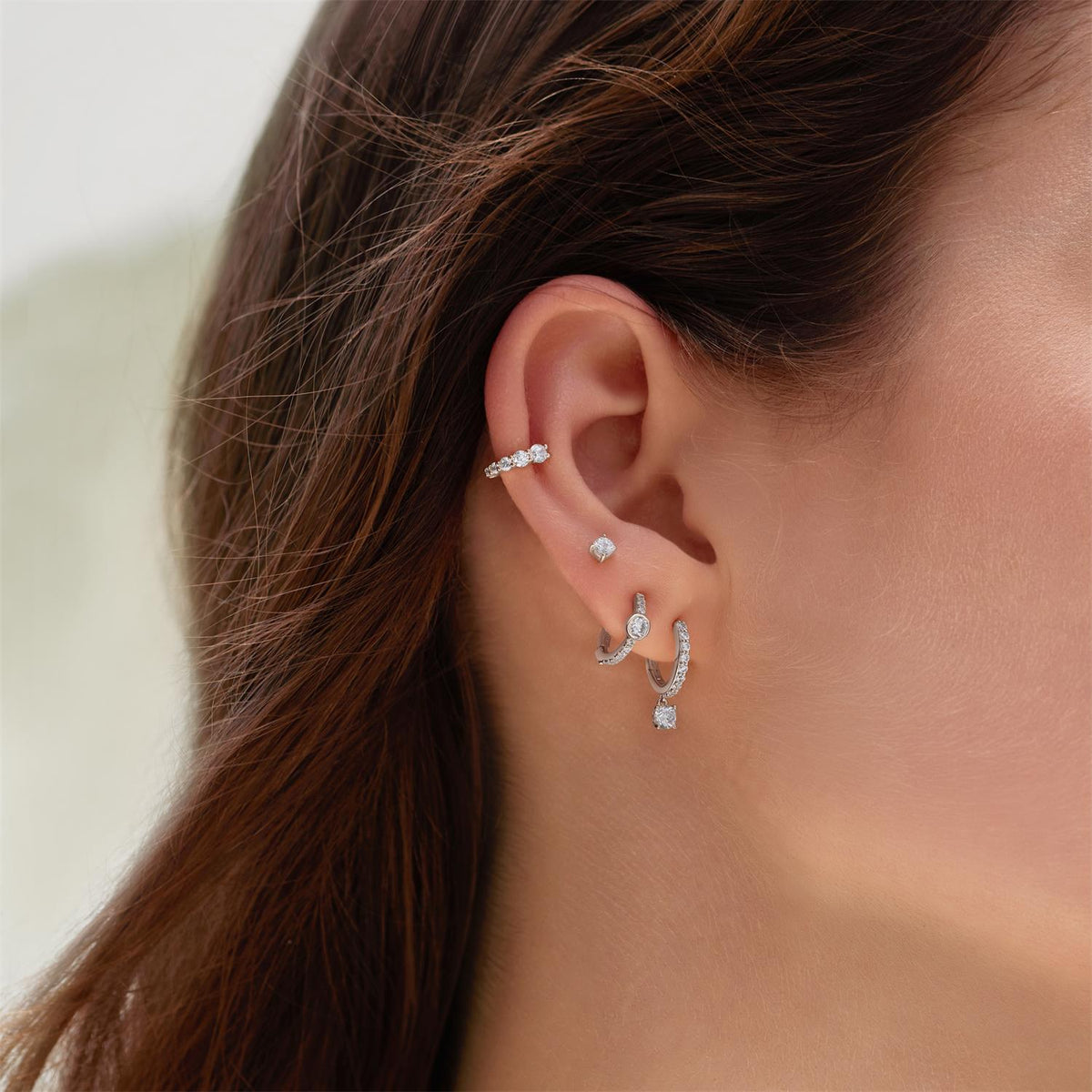 Ania Haie Silver Pave Row & Bezel-Set Huggie Hoop Earrings