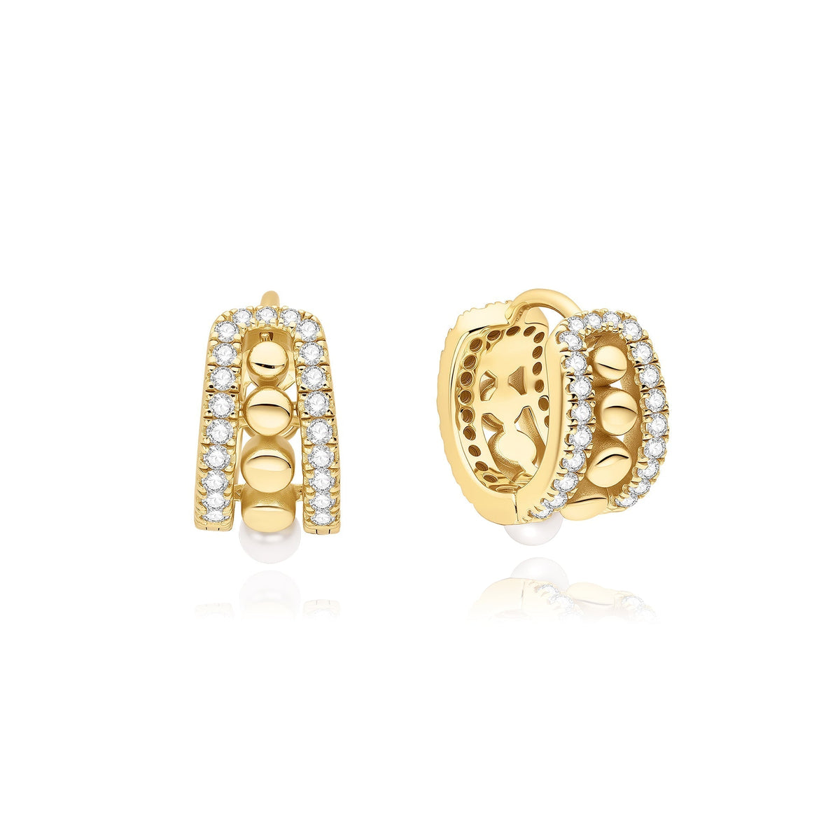 Ania Haie Gold Sparkling Shell Pearl Row Huggie Hoop Earrings