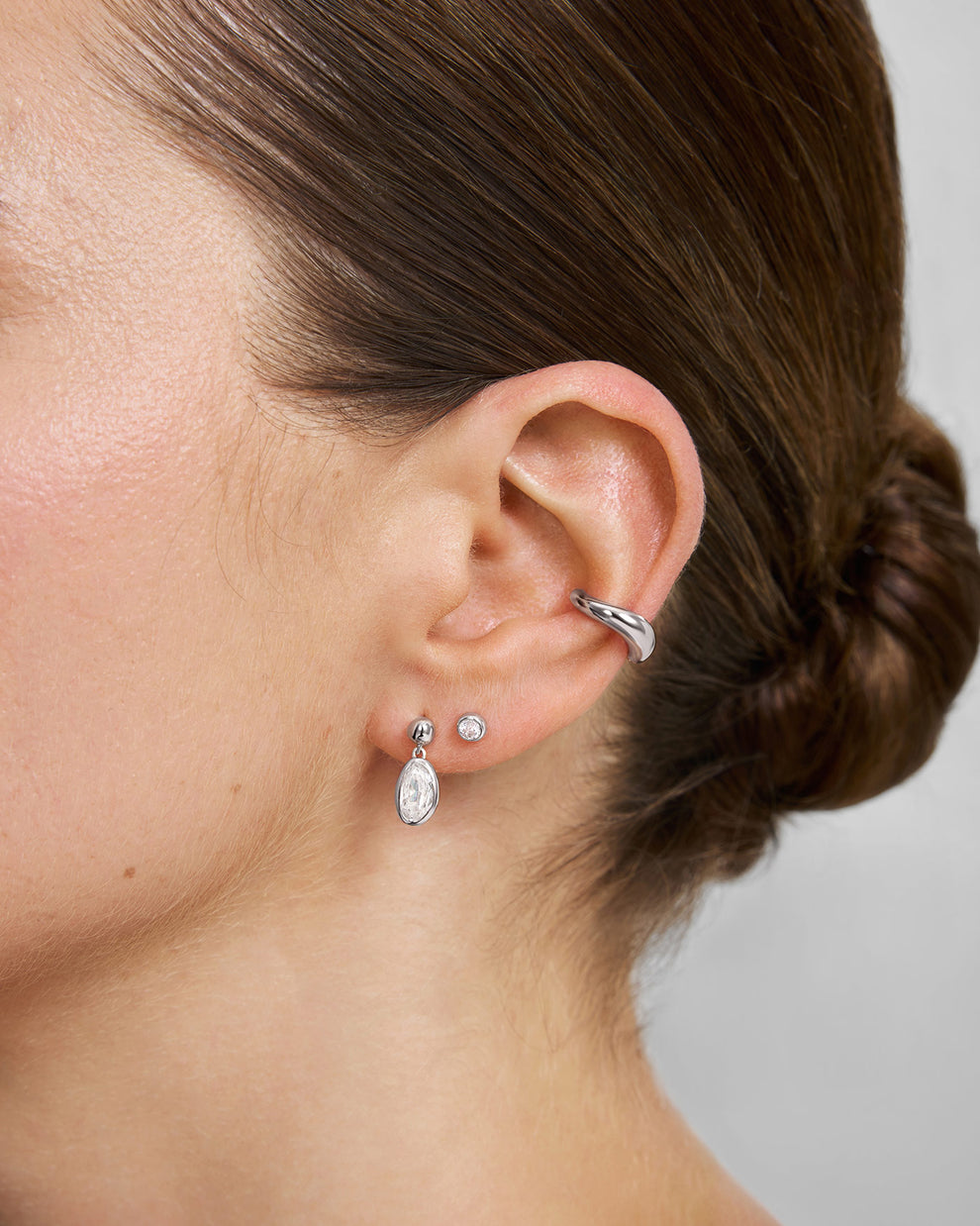 Ania Haie Silver Bezel Organic Pebble Dangle Stud Earrings E076-06H E076-06H view 2