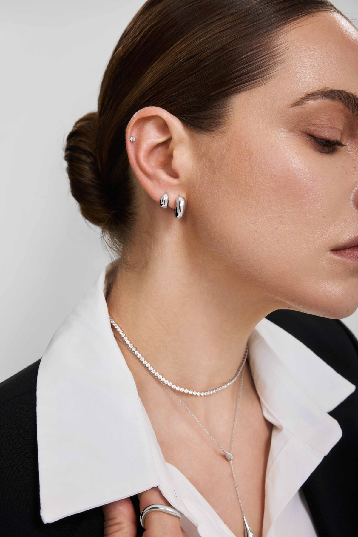Ania Haie Silver Dome Stud Hoop Earrings E078-06H E078-06H view 2