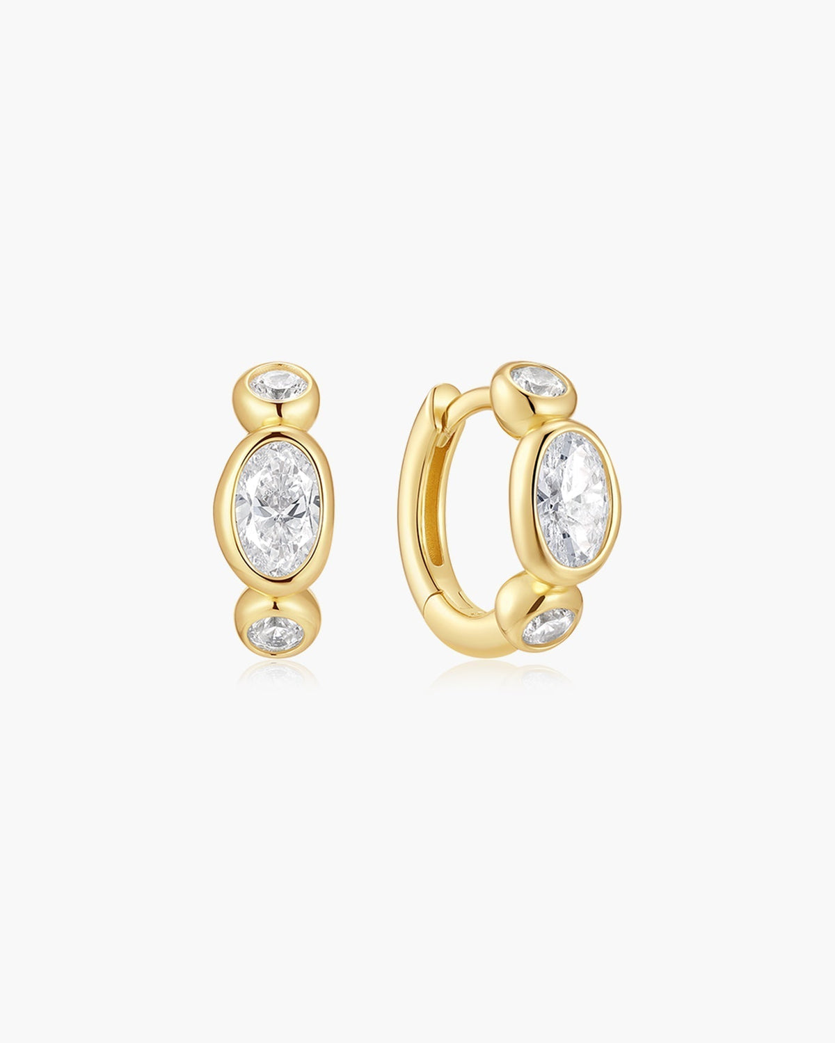 Ania Haie Gold Bezel Organic Pebble & Round Huggie Hoop Earrings E076-13G E076-13G front packshot