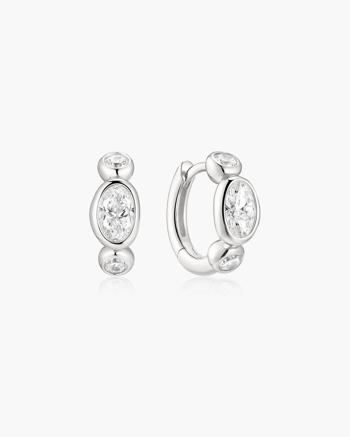 Ania Haie Silver Bezel Organic Pebble & Round Huggie Hoop Earrings E076-13H E076-13H front packshot